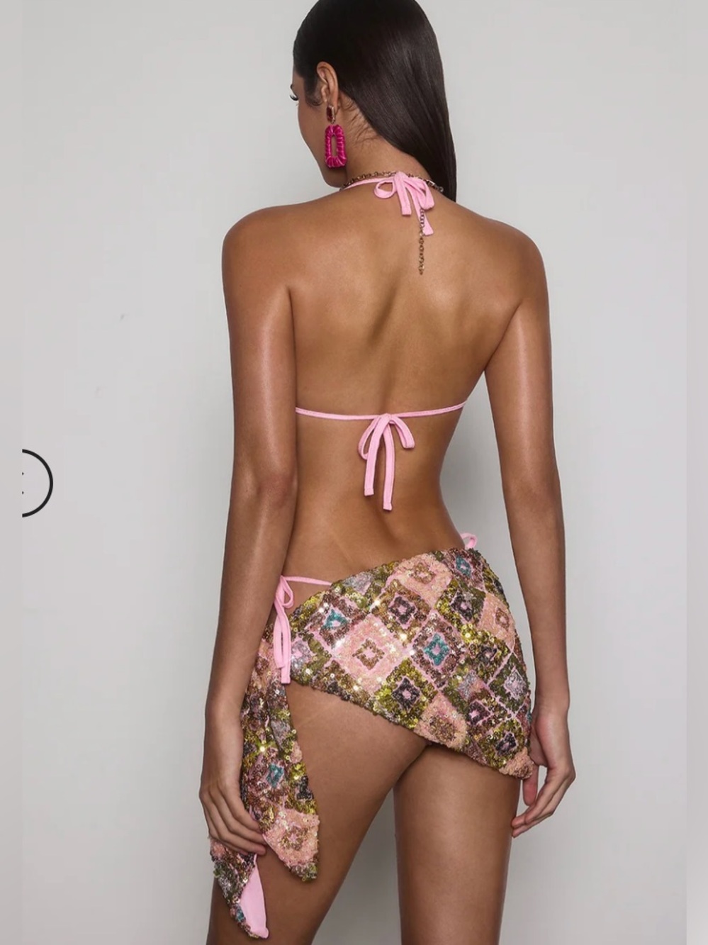 Pink Sequin Embellished Bikini Set with Sarong - Picture 2 of 3